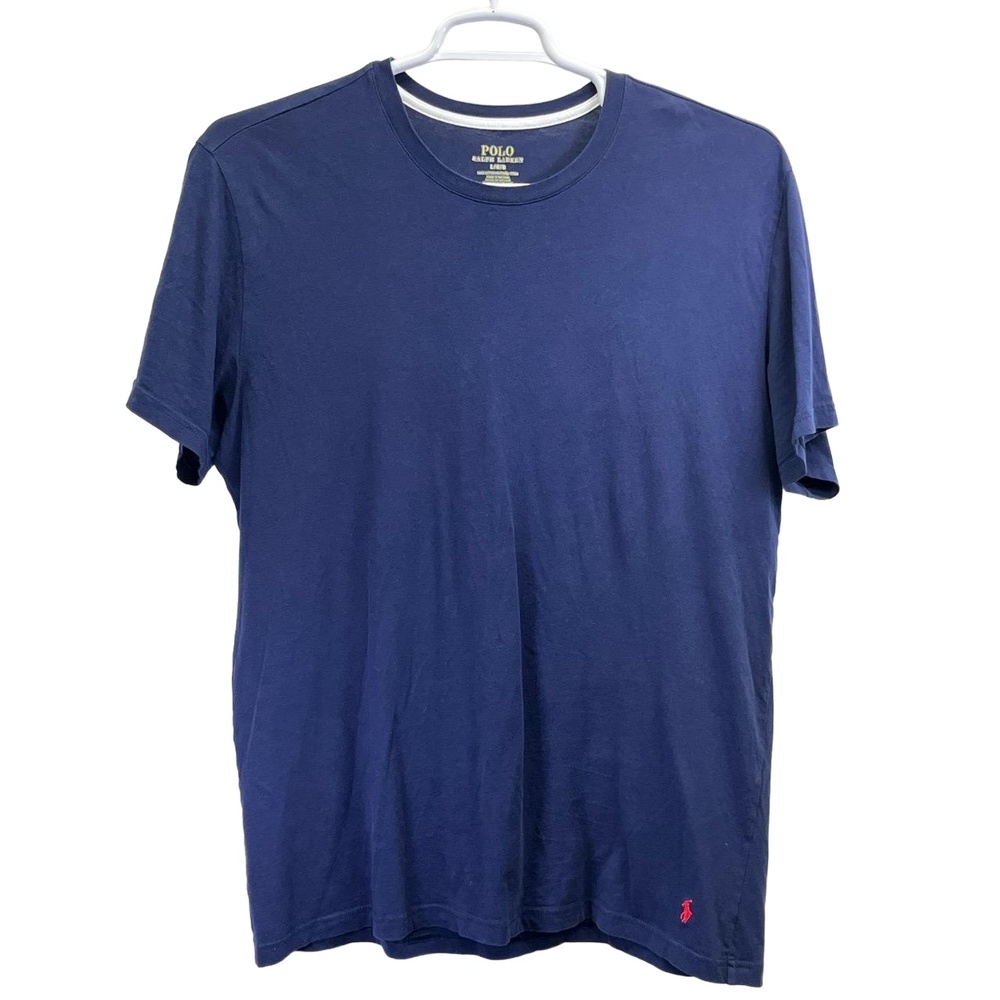 Polo Ralph Lauren Navy Blue Mens Short Sleeve Red Logo Cotton T‎ Shirt Large